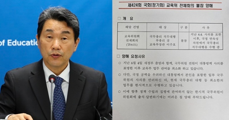 이주호 장관이 ‘리박스쿨’ 국회 현안질의 불참 통보하며 댄 ‘황당 이유’