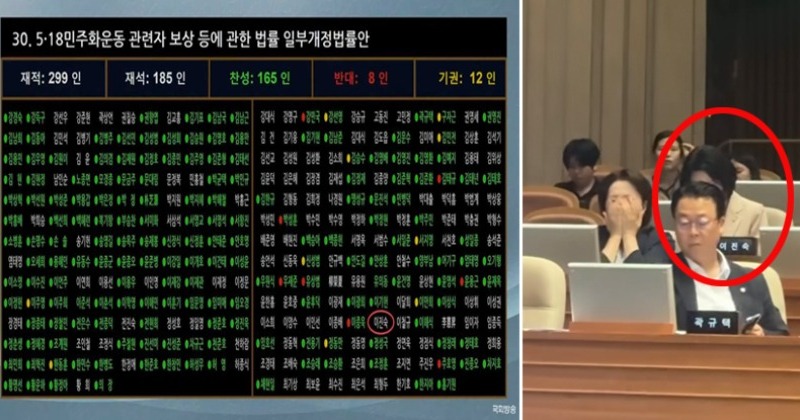 “이진숙 <b>의원</b>, 본회의장 있으면서도 5.18 관련 법률 표결 불참”